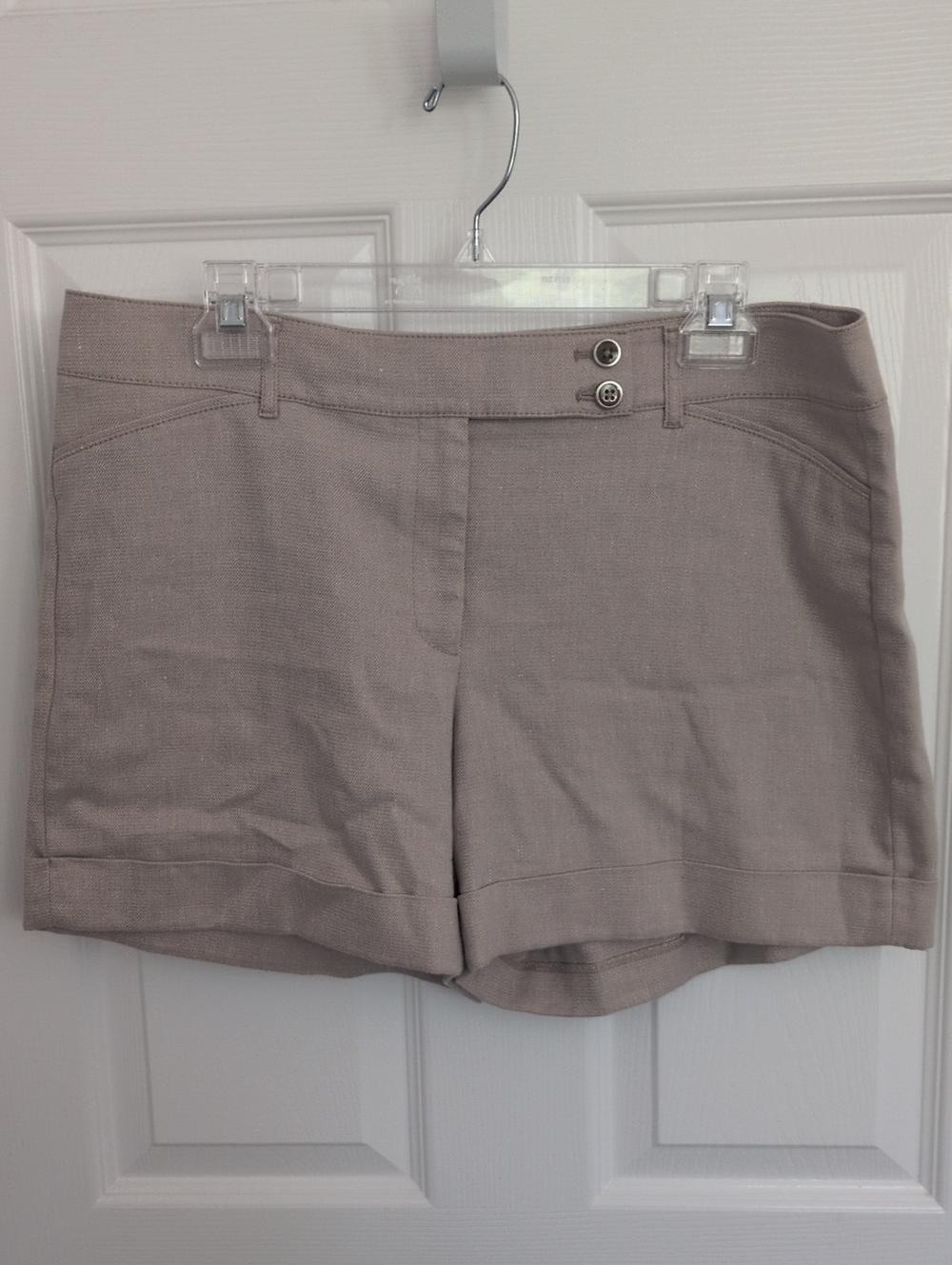 WHBM Tan Poly/Rayon/Linen Blend Cuffed Shorts - 12